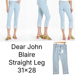 Dear John Blaire Straight Leg Jeans High Rise Light Wash 31x28 Ankle Raw Hem NWT